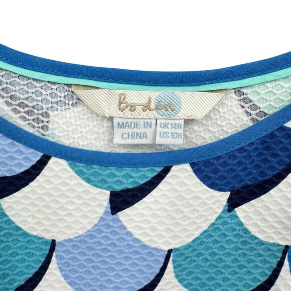 Boden Boden Phyllis Blue Scalloped Mermaid Textured Sleeveless Shift Dress - Picture 10 of 12